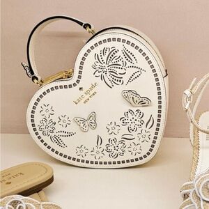 Kate Spade KL039 Love Shack Butterfly Perforated Heart Crossbody In Meringue NWT